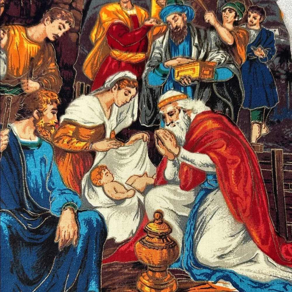Set 3 pcs Appliqué Nativity Scene Vintage Die-Cut Illustration Red, Blue, Gold